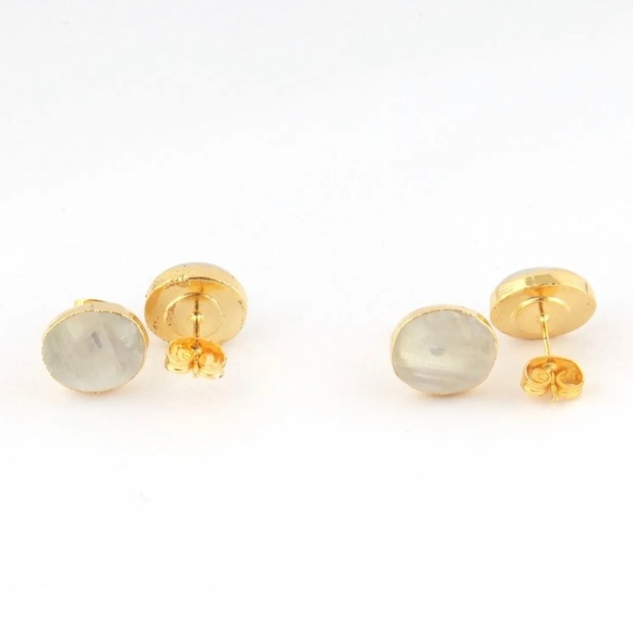 Blue Fire Moonstone 24k Gold Plated Push Stud Earrings - Picture 3 of 4